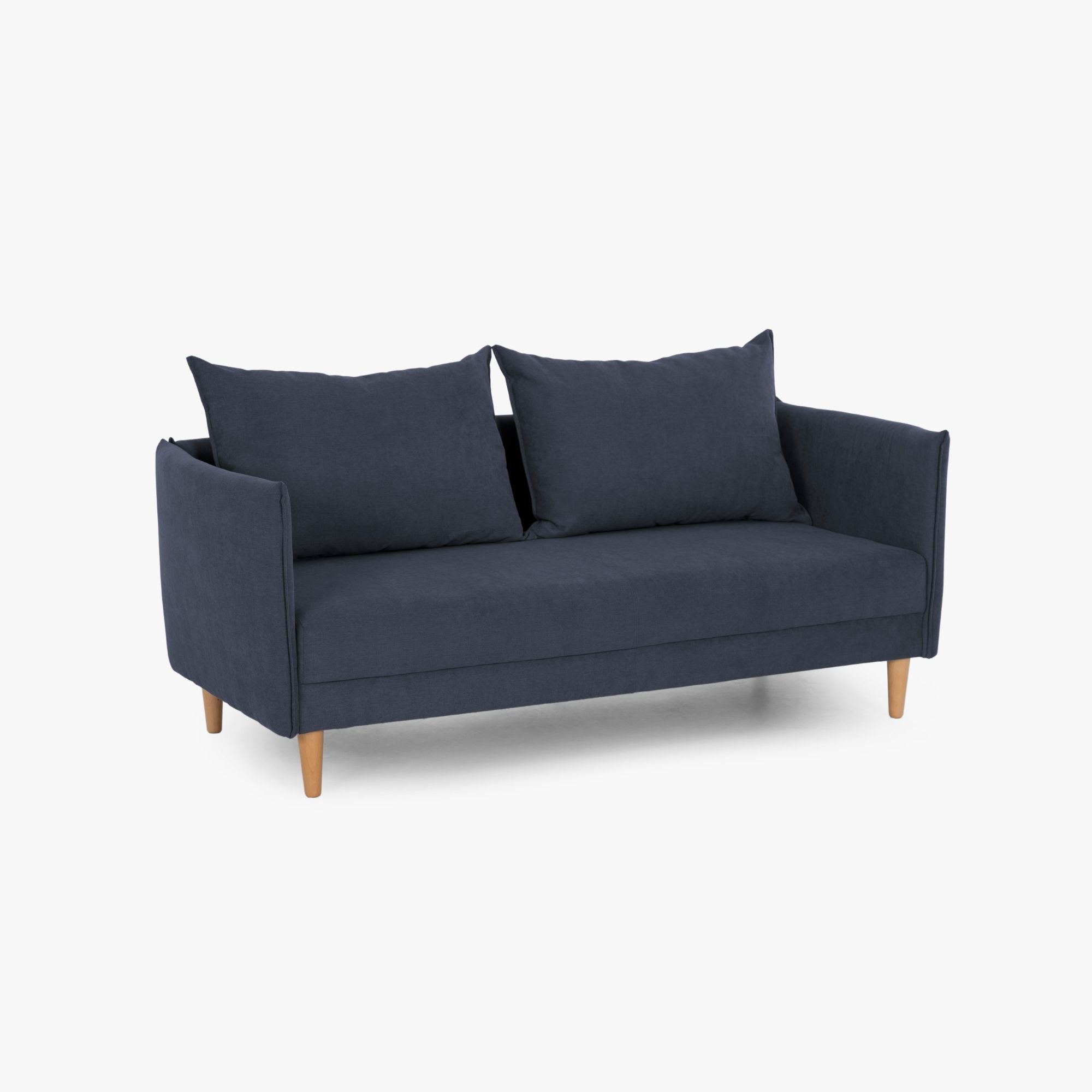 Sofá com pé alto de madeira azul MELANIE - Gato Preto