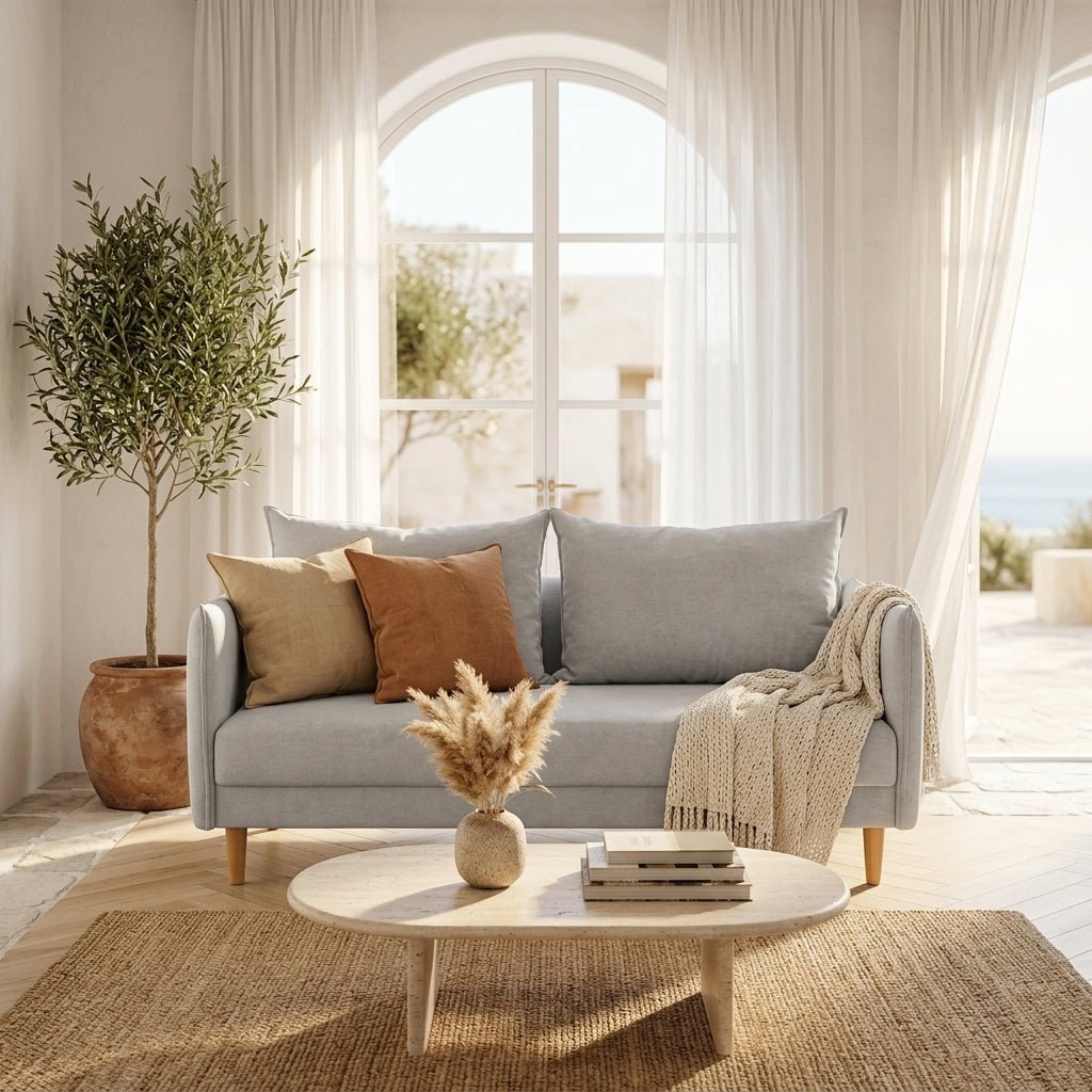 Sofá com pé alto de madeira cinza claro JOHANSSON - Gato Preto