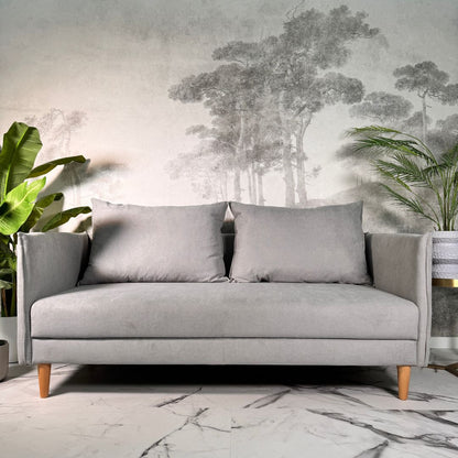 Sofá com pé alto de madeira cinza claro MELANIE - Gato Preto