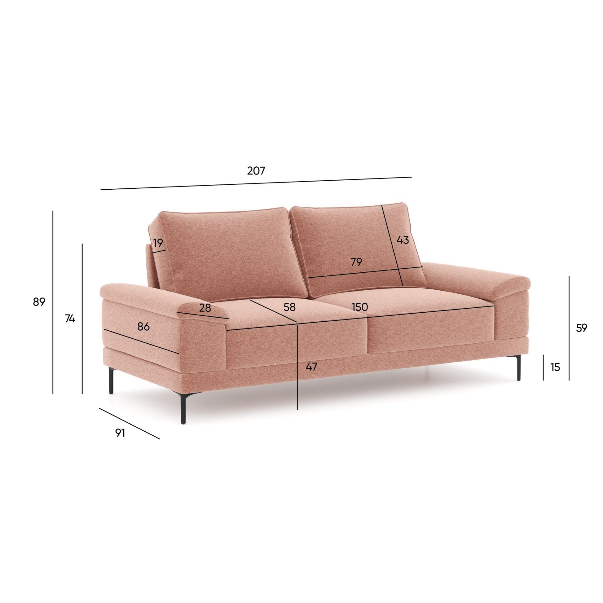 Sofá com pé alto metálico rosa LYRA - Gato Preto