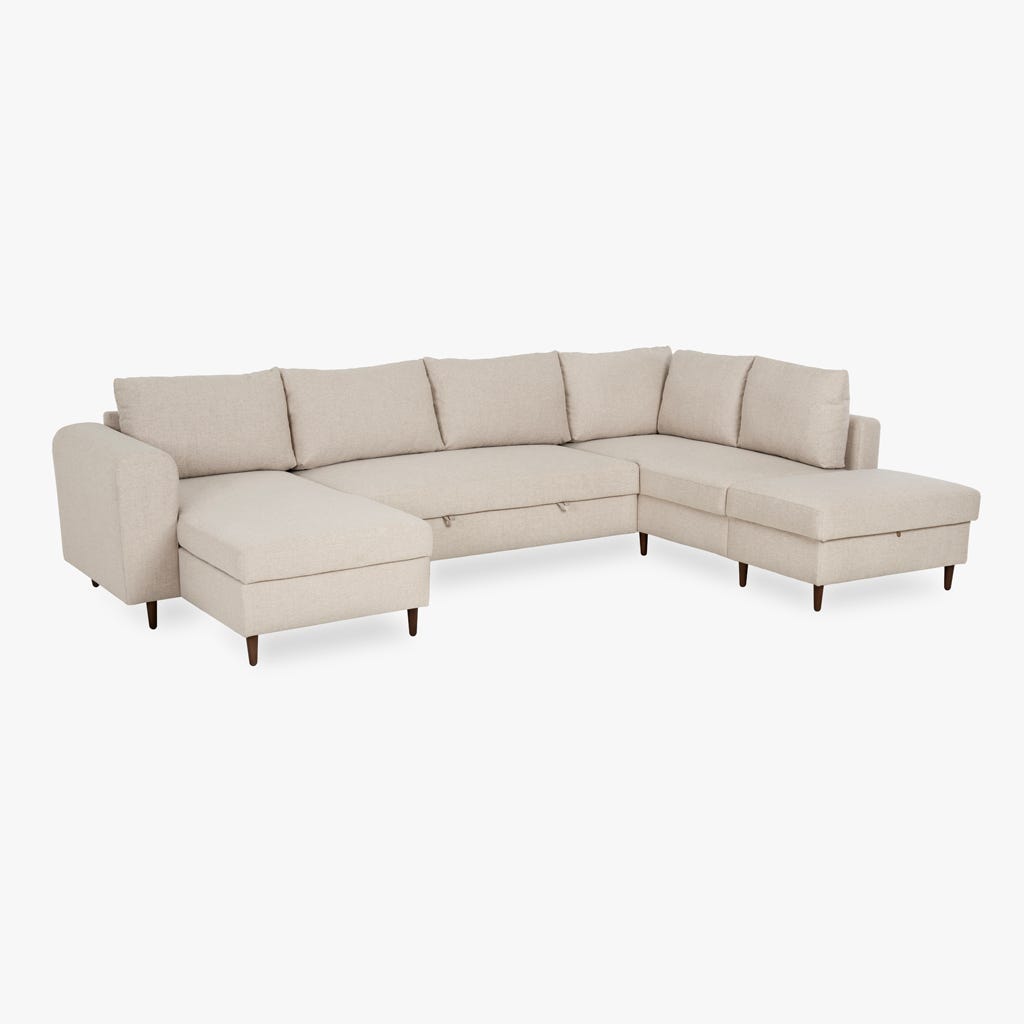 Sofá com pufe à direita bege CRAIG - Gato Preto