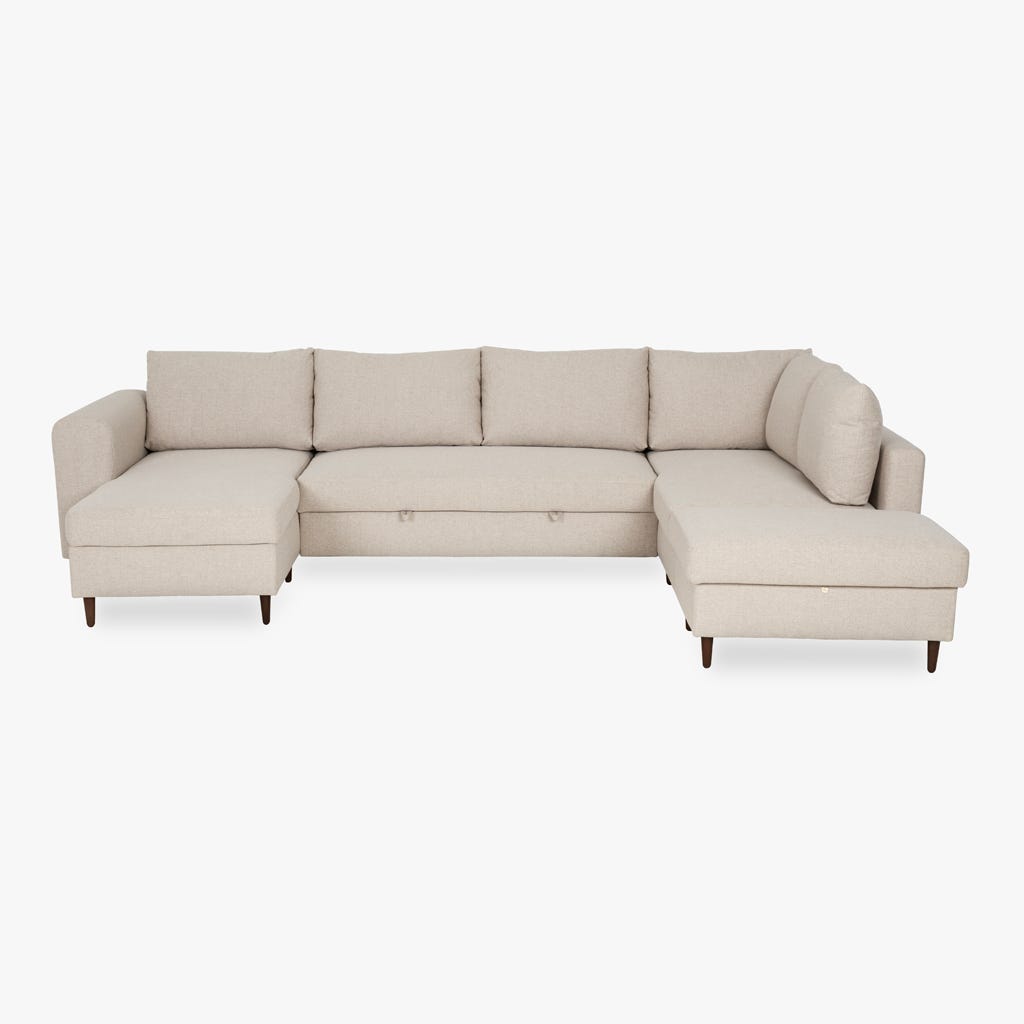 Sofá com pufe à direita bege CRAIG - Gato Preto