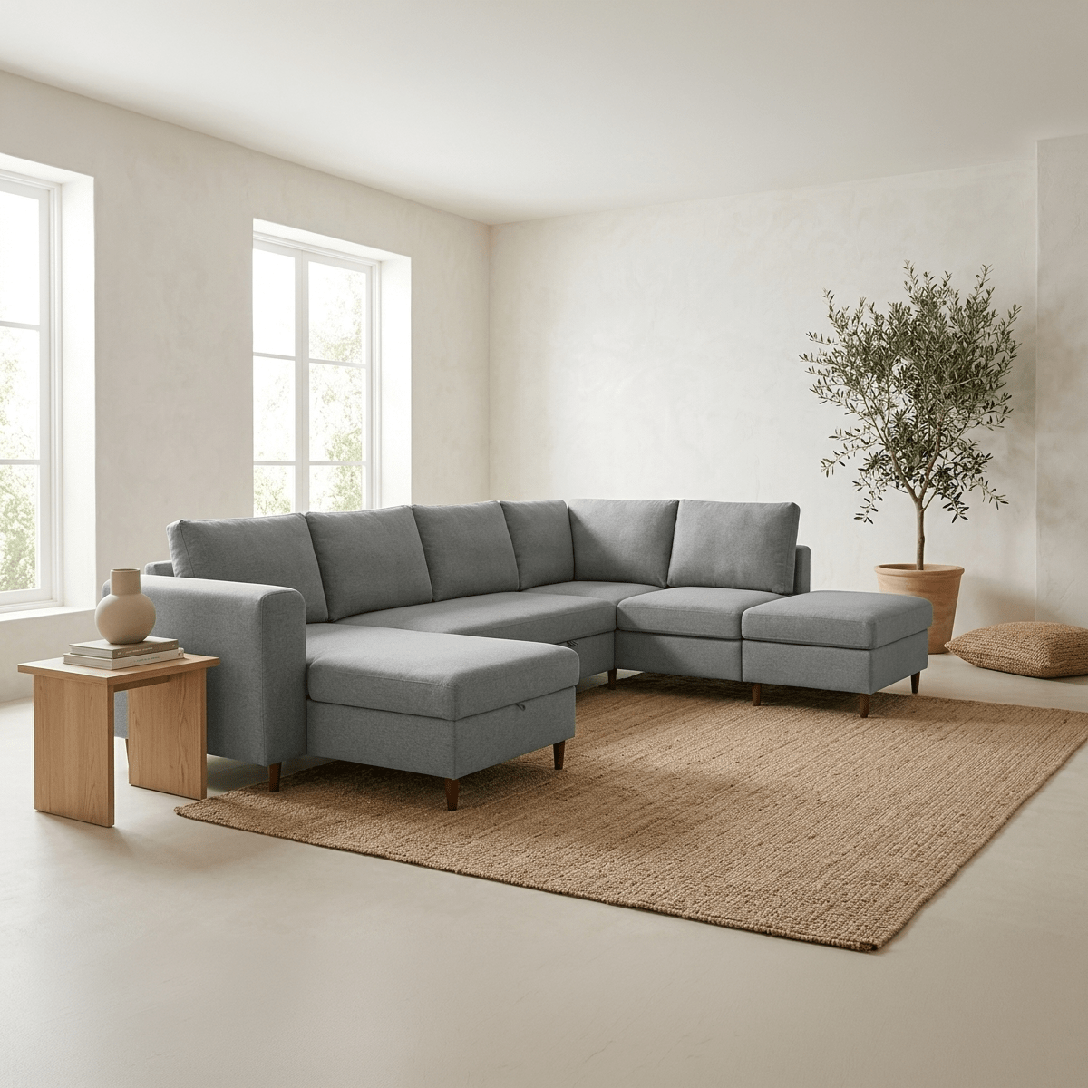 Sofá com pufe à direita cinza CRAIG - Gato Preto