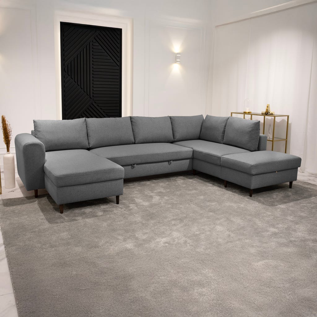 Sofá com pufe à direita cinza CRAIG - Gato Preto