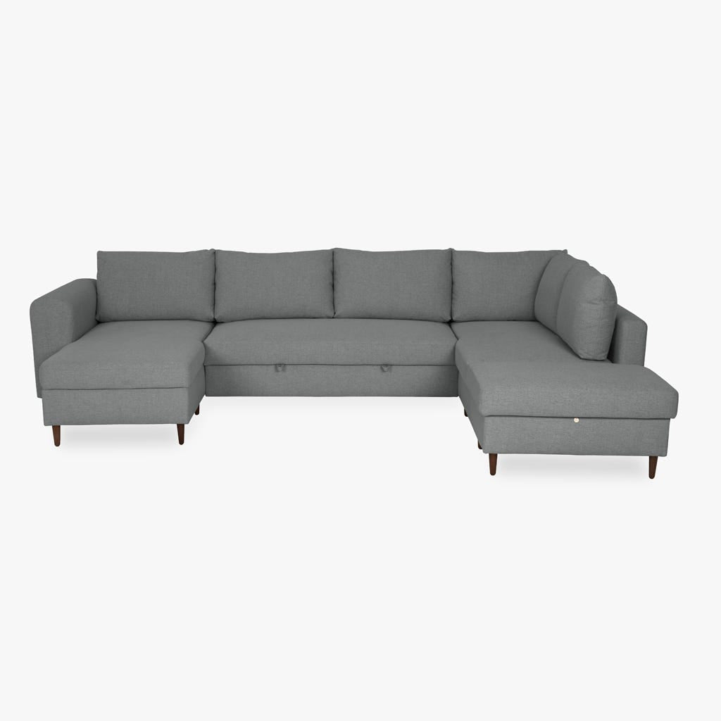 Sofá com pufe à direita cinza CRAIG - Gato Preto