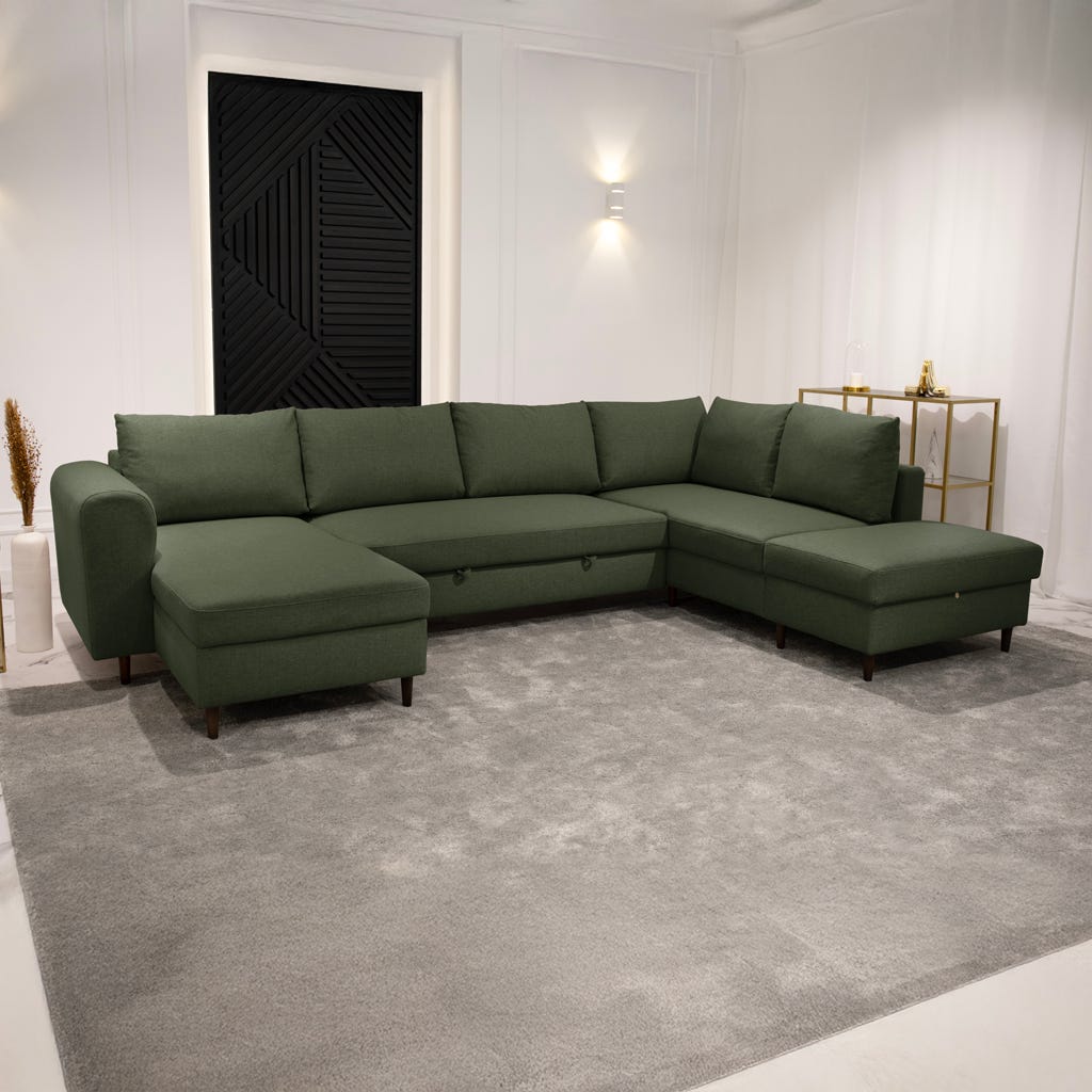 Sofá com pufe à direita verde CRAIG - Gato Preto
