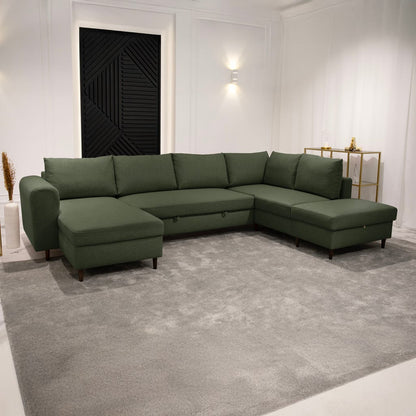 Sofá com pufe à direita verde CRAIG - Gato Preto