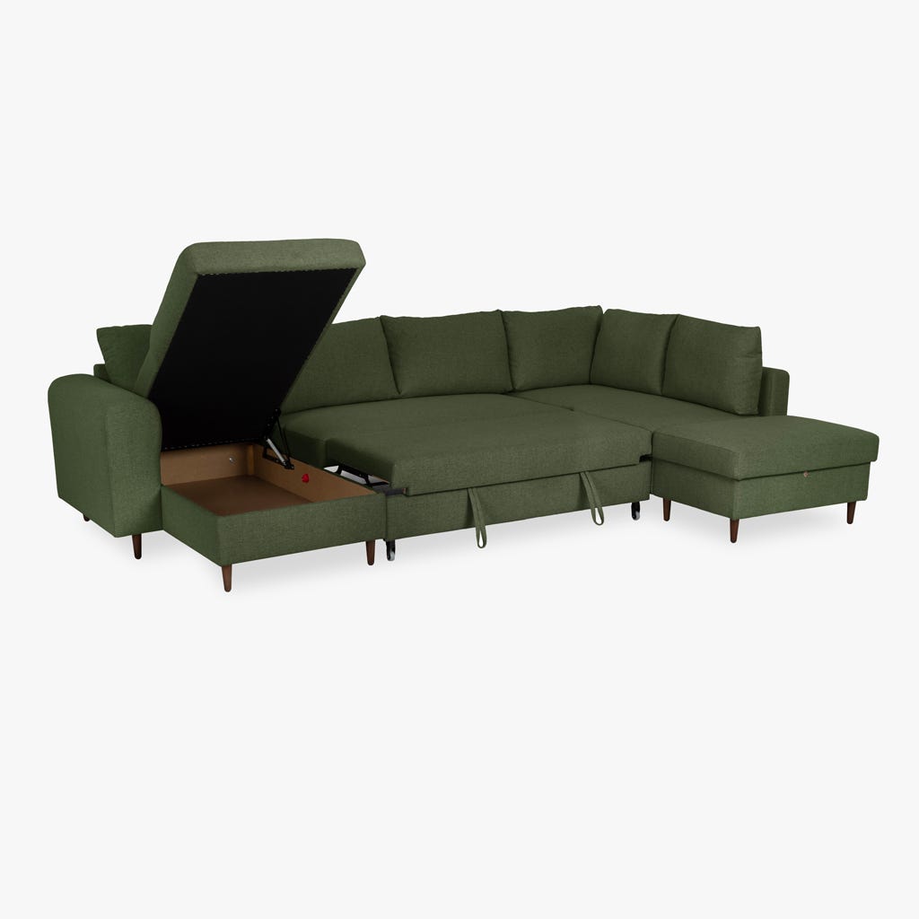 Sofá com pufe à direita verde CRAIG - Gato Preto