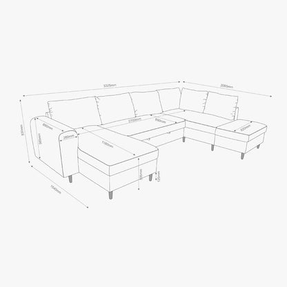 Sofá com pufe à esquerda bege CRAIG - Gato Preto