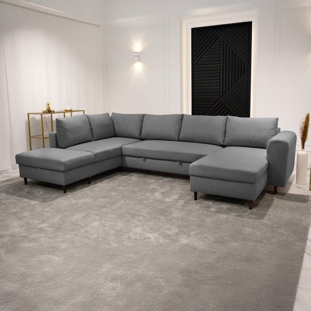 Sofá com pufe à esquerda cinzento CRAIG - Gato Preto