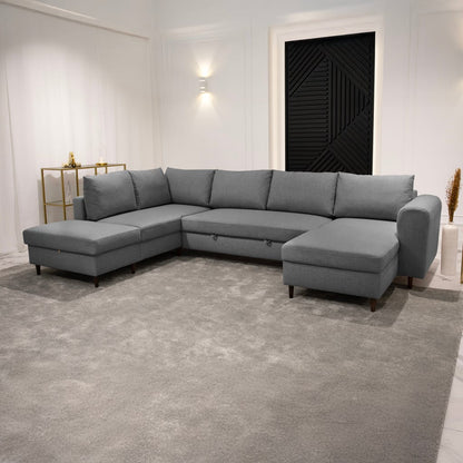 Sofá com pufe à esquerda cinzento CRAIG - Gato Preto