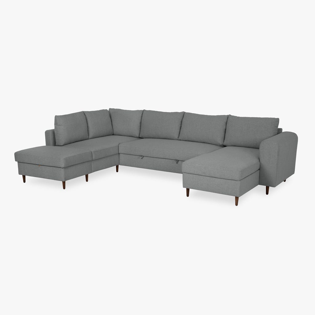 Sofá com pufe à esquerda cinzento CRAIG - Gato Preto