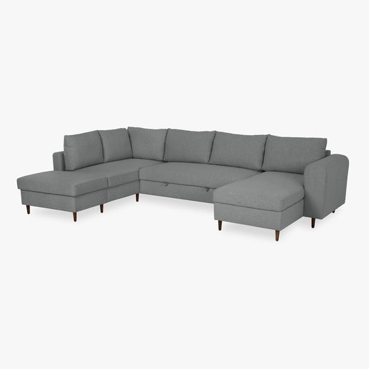 Sofá com pufe à esquerda cinzento CRAIG - Gato Preto