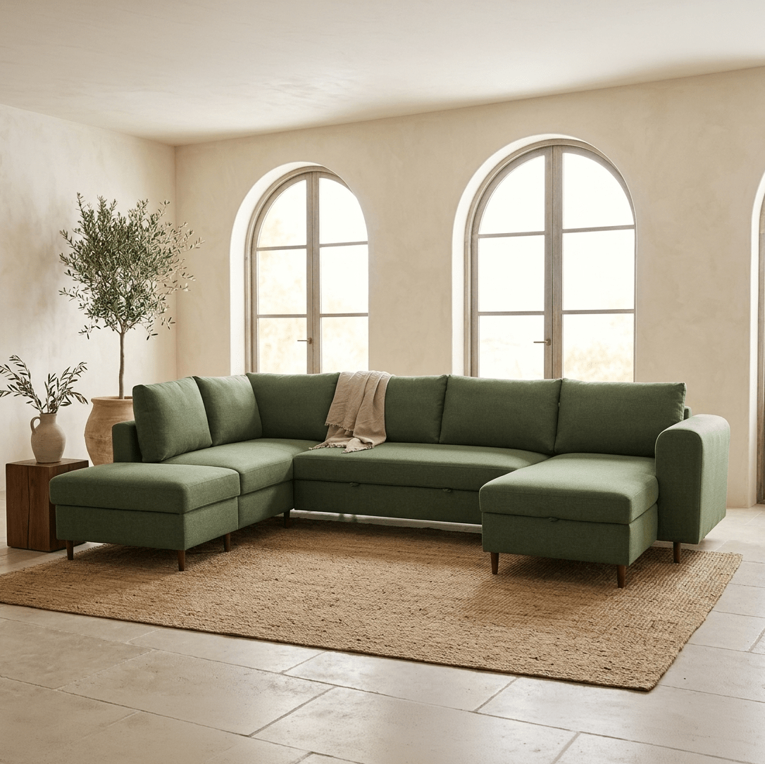 Sofá com pufe à esquerda verde CRAIG - Gato Preto