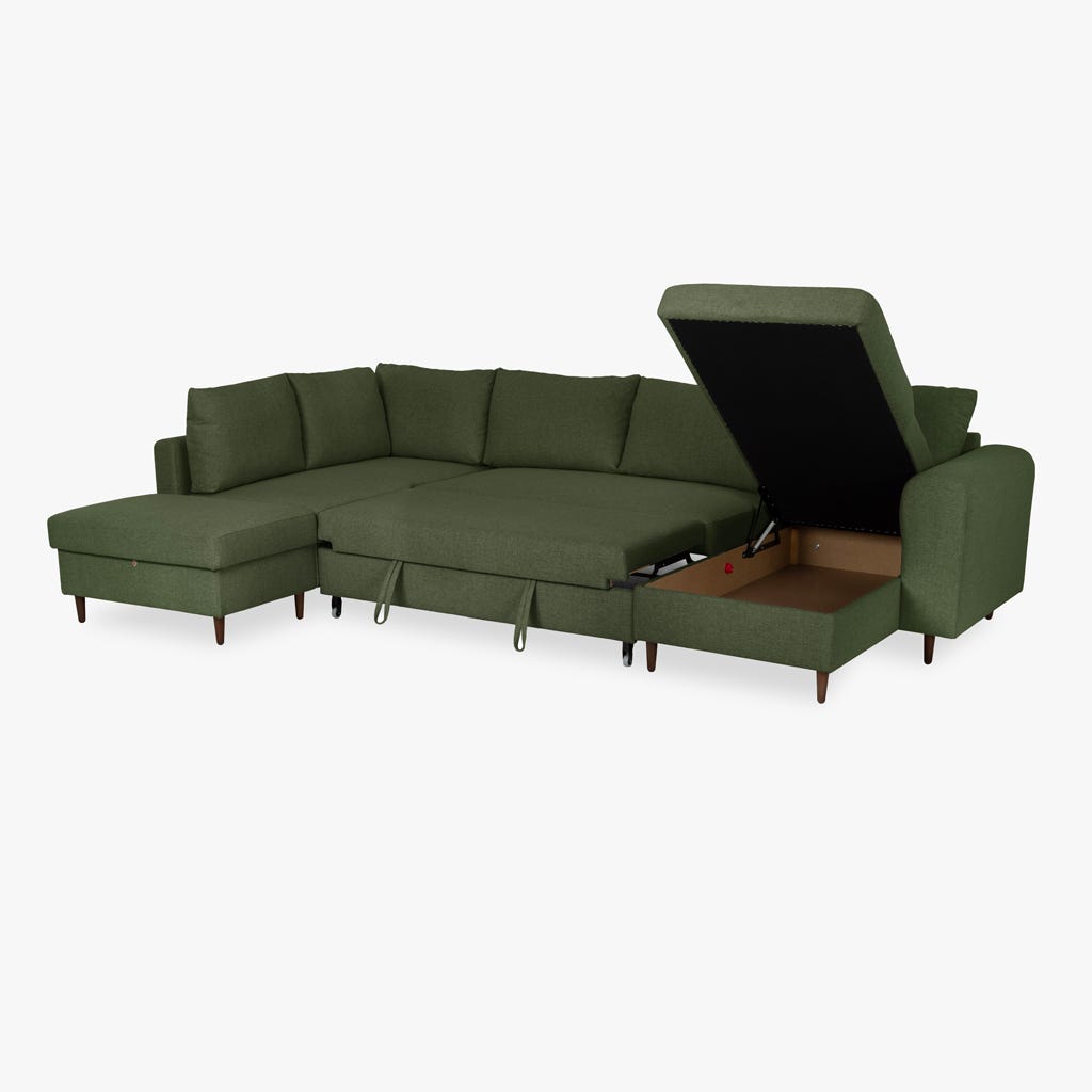 Sofá com pufe à esquerda verde CRAIG - Gato Preto