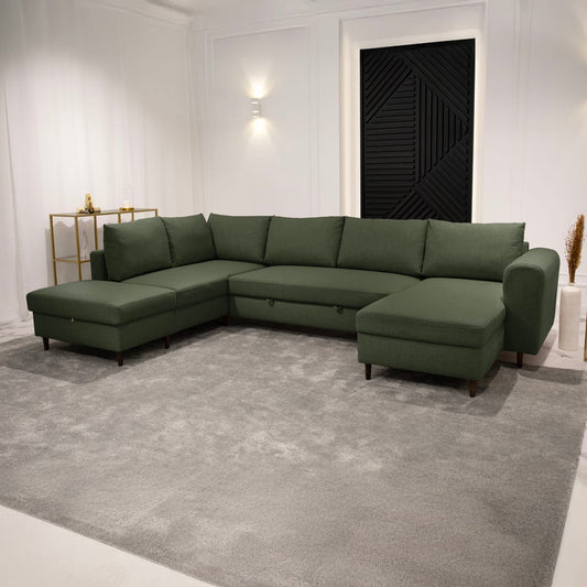 Sofá com pufe à esquerda verde CRAIG - Gato Preto