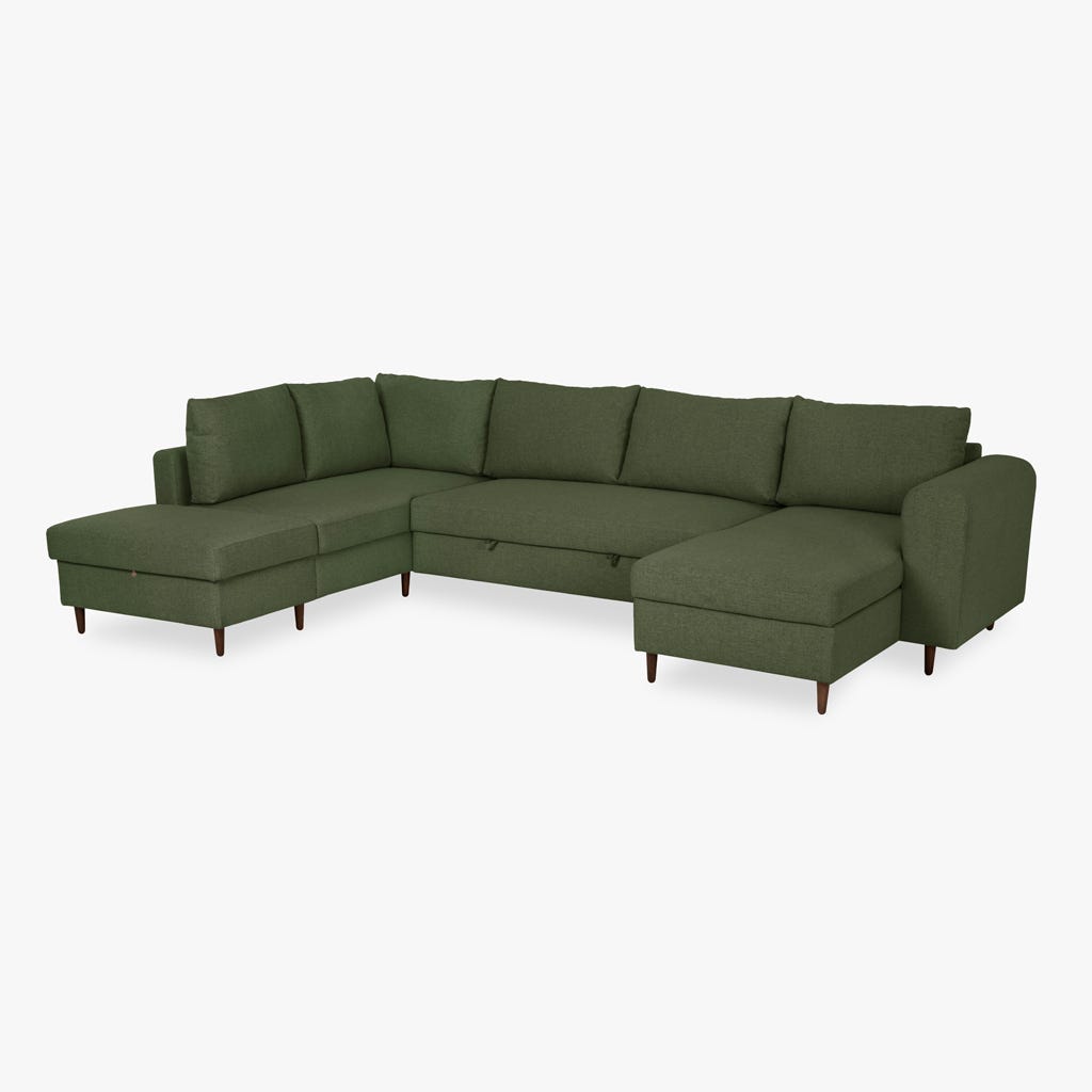 Sofá com pufe à esquerda verde CRAIG - Gato Preto