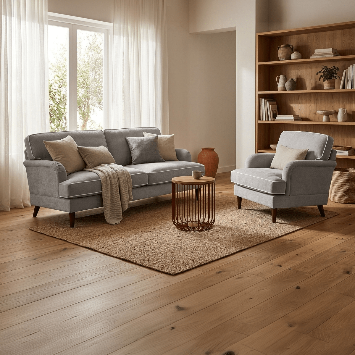 Sofá Individual Taupe com perfis em Bege SPENCER - Gato Preto