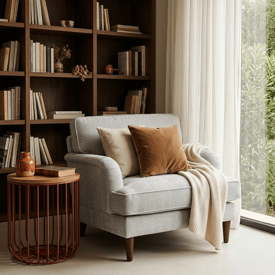 Sofá Individual Taupe com perfis em Bege SPENCER - Gato Preto