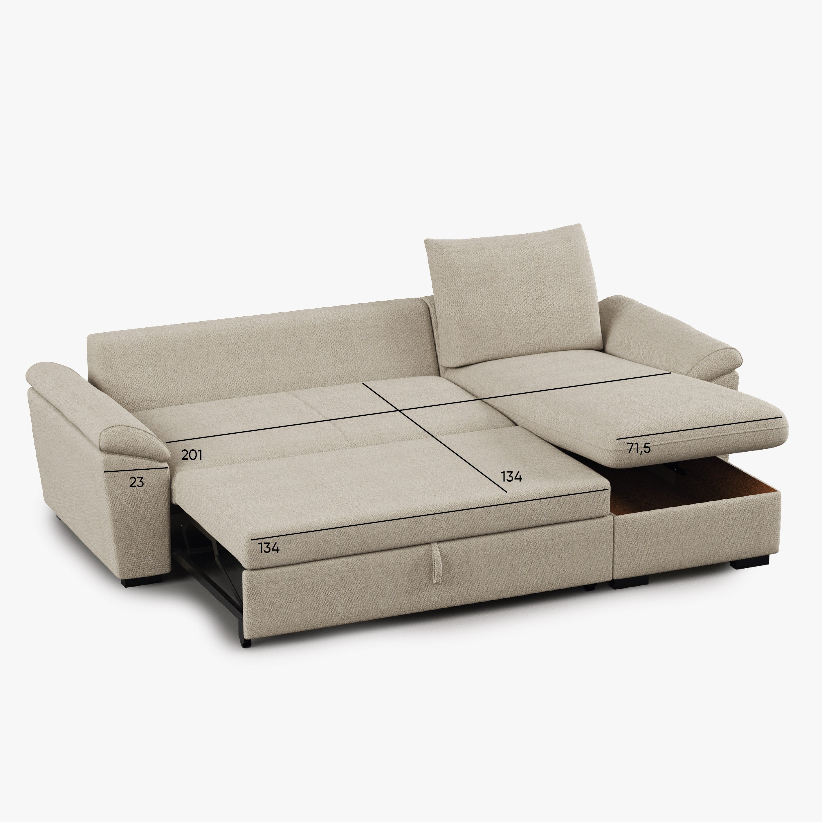 Sofá cama con chaise longue reversible y almacenamiento PORTMAN