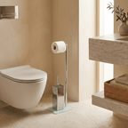 Suporte de Papel e Escova WC com Base de Vidro Branco HURAA - Gato Preto