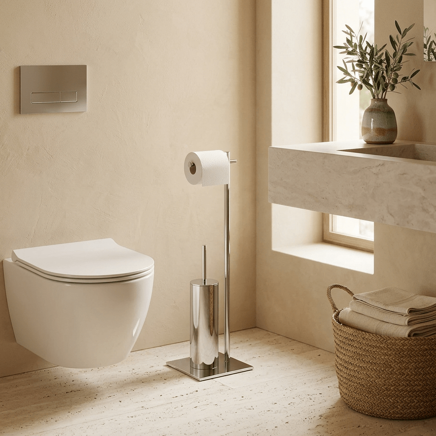 Suporte de Rolo de Papel e Escova WC Cromado SILVER - Gato Preto