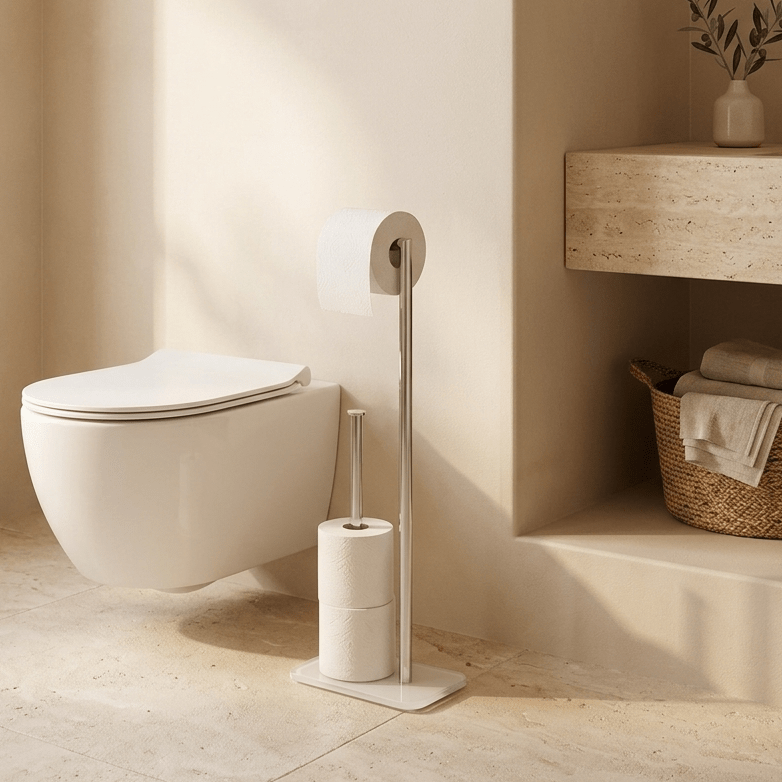 Suporte e Reserva para Papel com Base de Vidro Branco HURAA - Gato Preto