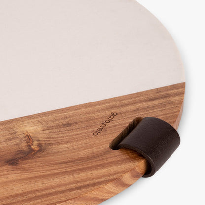 Tábua Redonda de Madeira e Pedra com Pega NEPAL - Gato Preto