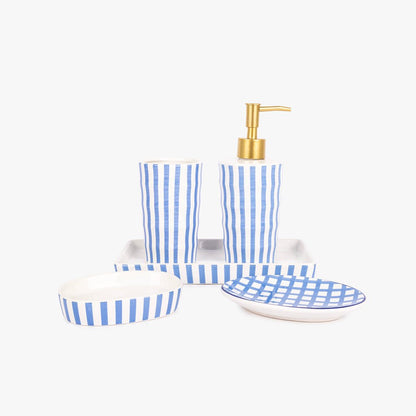 Tabuleiro de Banho com Riscas Azuis E Brancas VICHY - Gato Preto