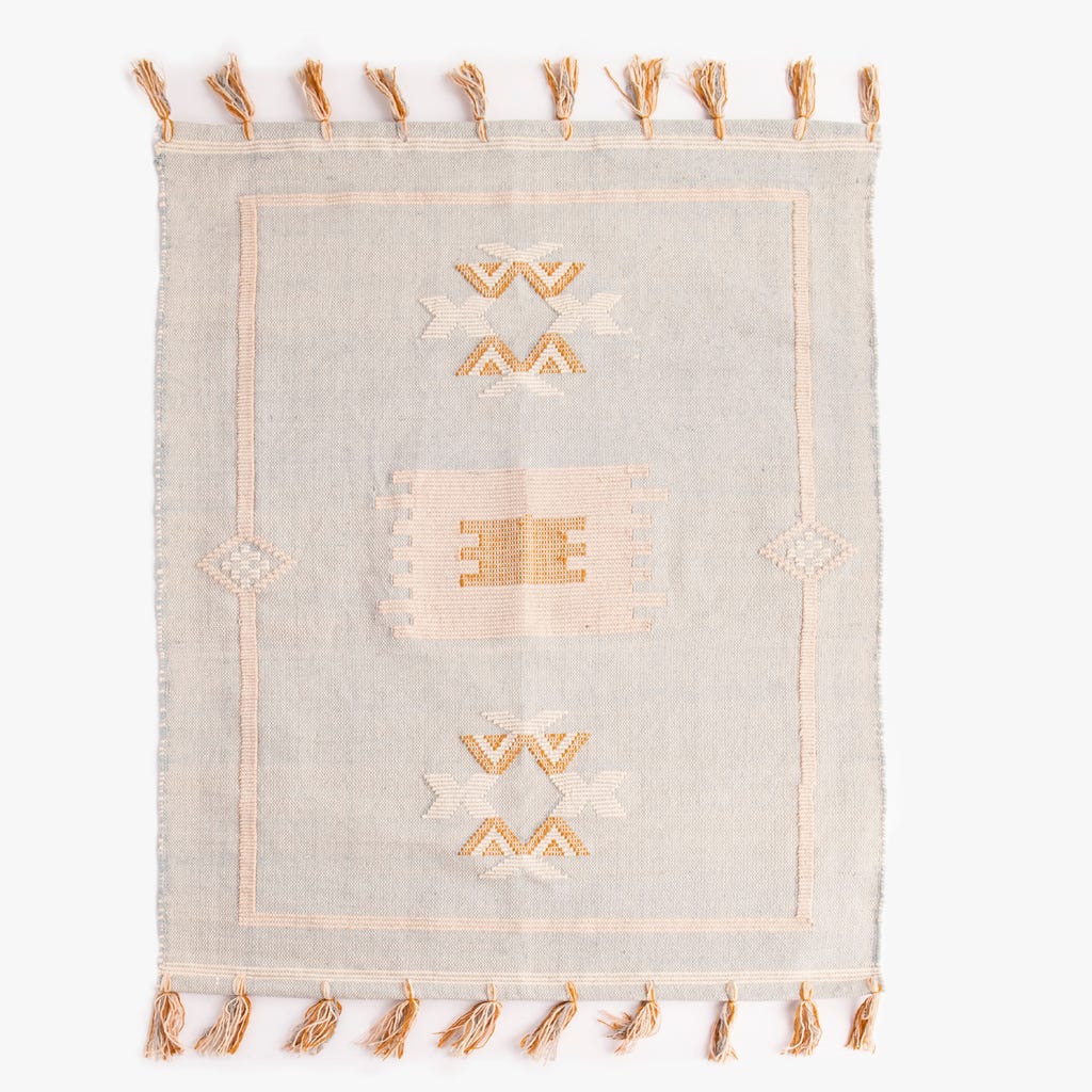 Tapete Algodão Azul e Bege 200x300 BENAGIL - Gato Preto