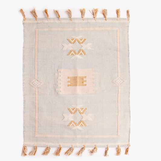 Tapete Algodão Azul e Bege 200x300 BENAGIL - Gato Preto