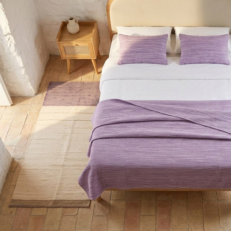 Tapete de Algodão e Juta Bege e Roxo 70x150 BLIDA - Gato Preto