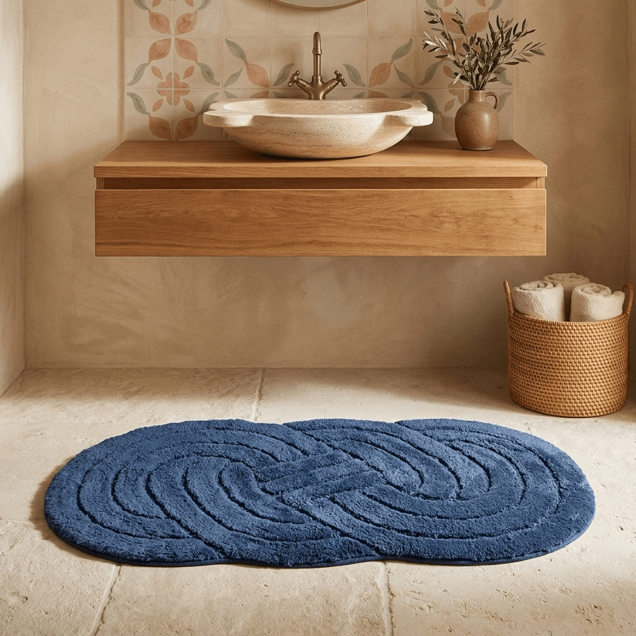 Tapete de Casa de Banho Algodão Azul Entrelaçado CORAL - Gato Preto