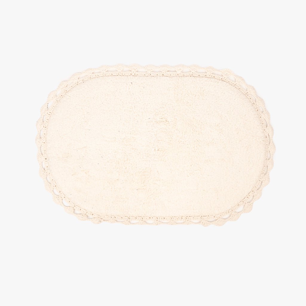 Tapete de Casa de Banho Algodão Oval com Renda Bege TWIG - Gato Preto