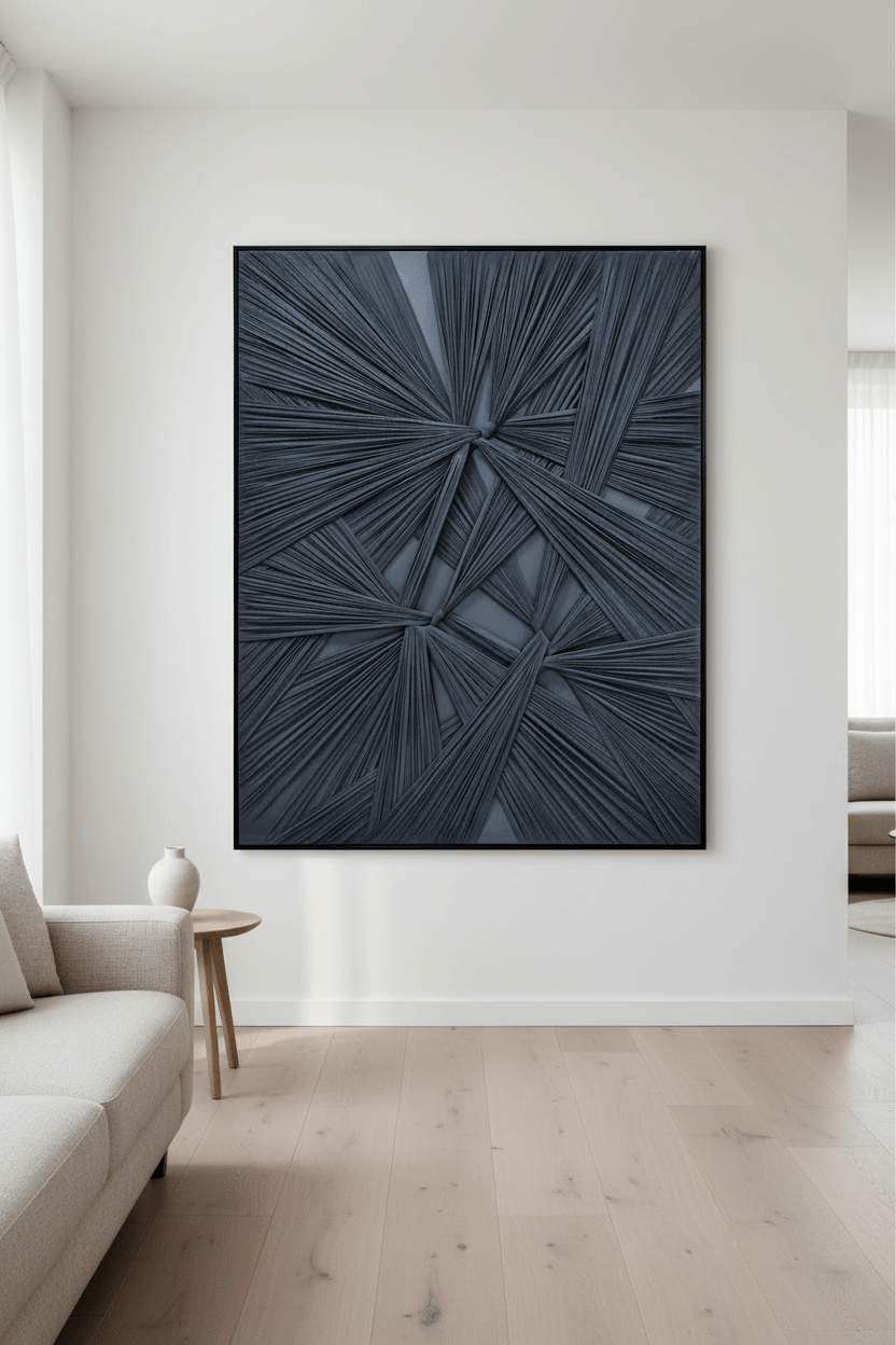 Tela Decorativa Plissado Azul 103x143 cm – Coleção DARK BLUE | Gato Preto