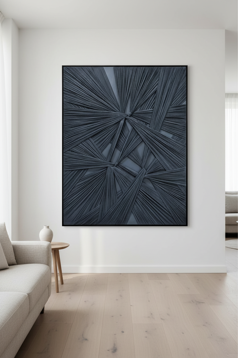 Tela Decorativa Plissado Azul 103x143 cm – Coleção DARK BLUE | Gato Preto
