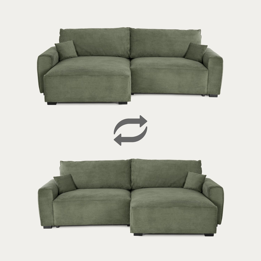 Teste - Sofá cama com chaise longue reversível verde LAUREN - Gato Preto