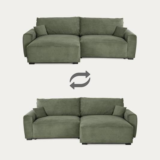 Teste - Sofá cama com chaise longue reversível verde LAUREN - Gato Preto