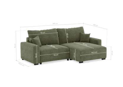 Teste - Sofá cama com chaise longue reversível verde LAUREN - Gato Preto