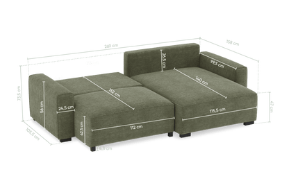 Teste - Sofá cama com chaise longue reversível verde LAUREN - Gato Preto