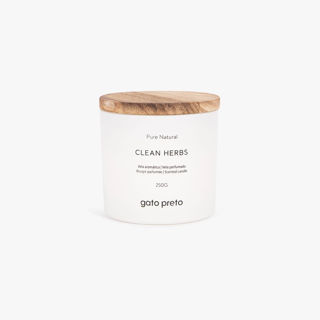 Vela Perfumada em Copo de Vidro Clean Herbs 250g PURE NATURAL - Gato Preto