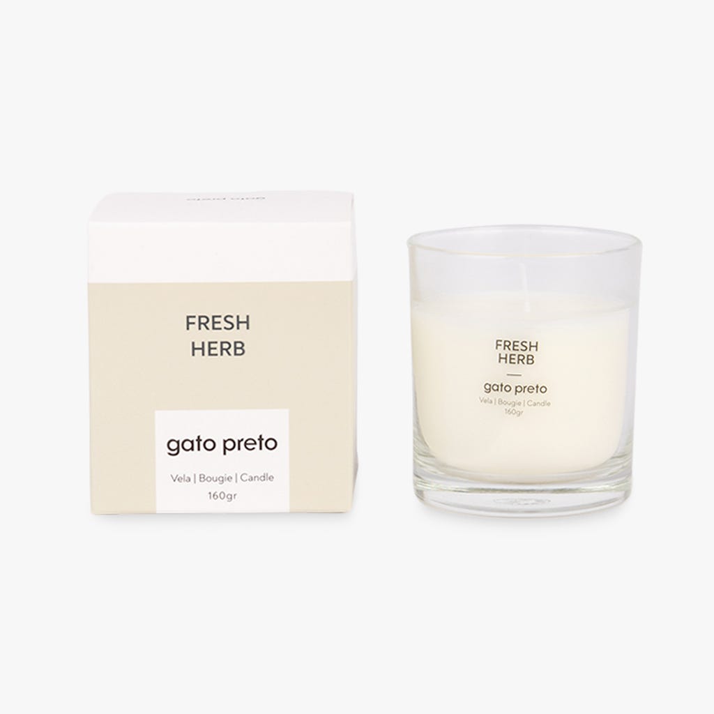 Vela Perfumada em Copo de Vidro Fresh Herb PRIME ESSENCE - Gato Preto