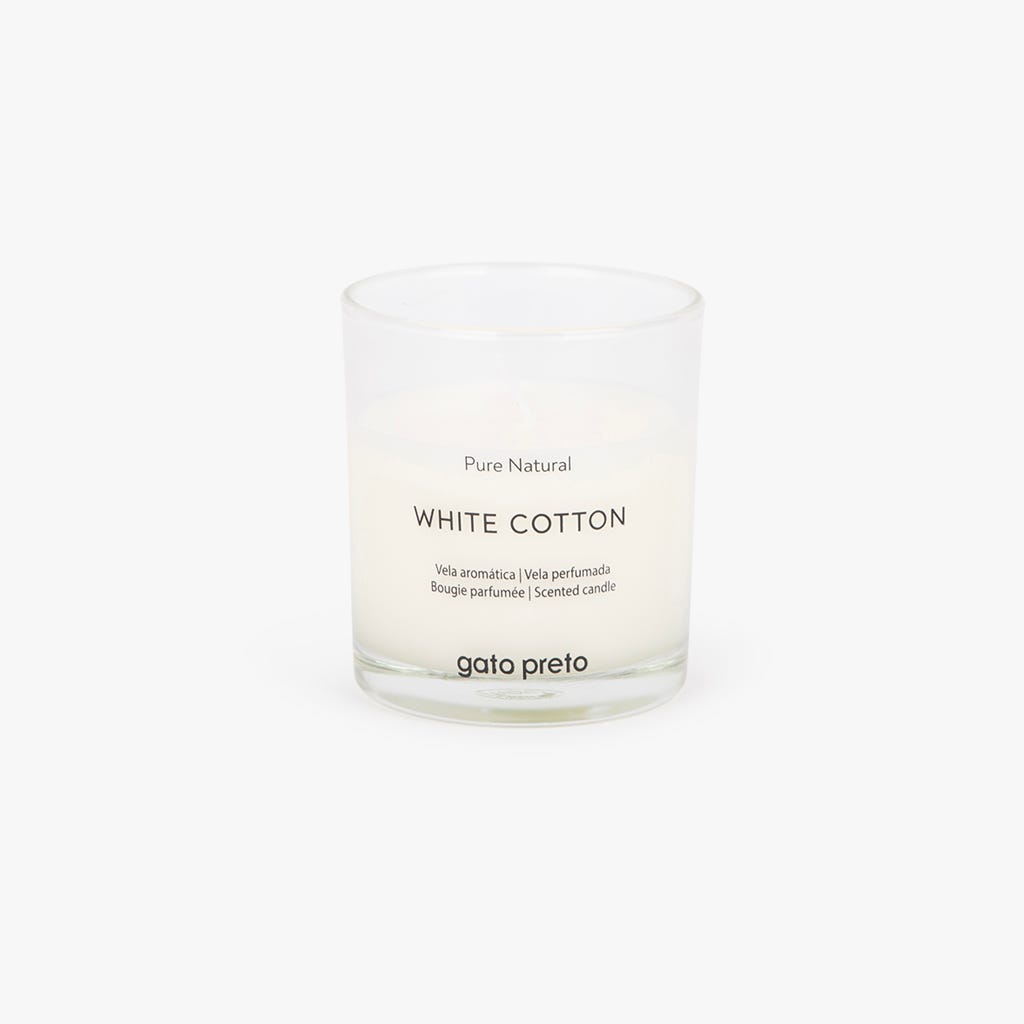 Vela Perfumada em Copo de Vidro White Cotton 160g PURE NATURAL - Gato Preto