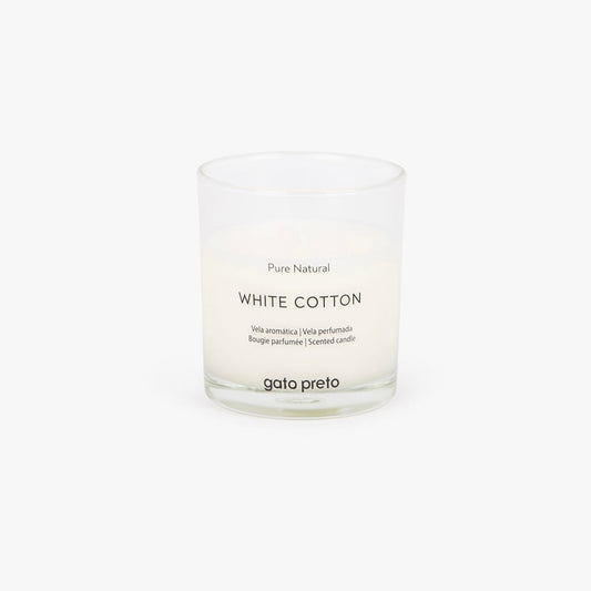 Vela Perfumada em Copo de Vidro White Cotton 160g PURE NATURAL - Gato Preto