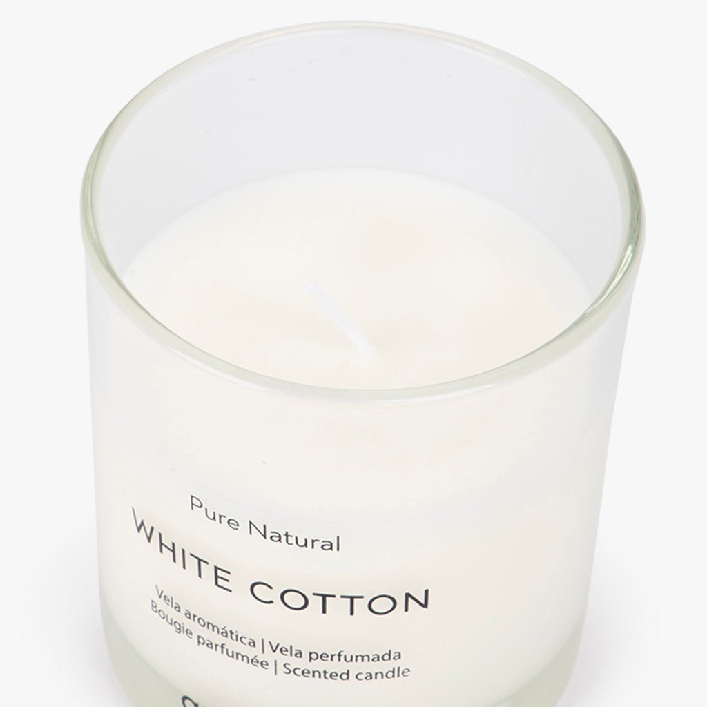 Vela Perfumada em Copo de Vidro White Cotton 160g PURE NATURAL - Gato Preto