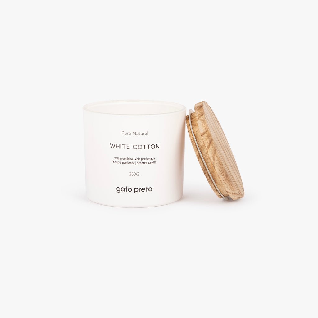Vela Perfumada em Copo de Vidro White Cotton 250g PURE NATURAL - Gato Preto