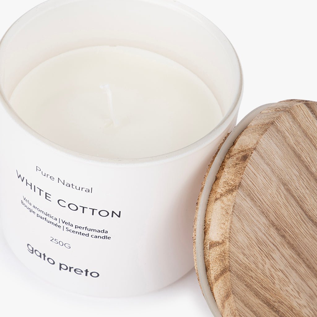 Vela Perfumada em Copo de Vidro White Cotton 250g PURE NATURAL - Gato Preto