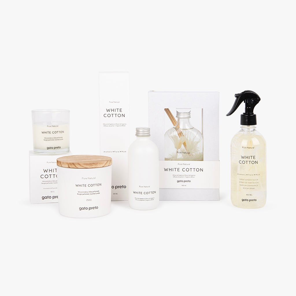 Vela Perfumada em Copo de Vidro White Cotton 250g PURE NATURAL - Gato Preto