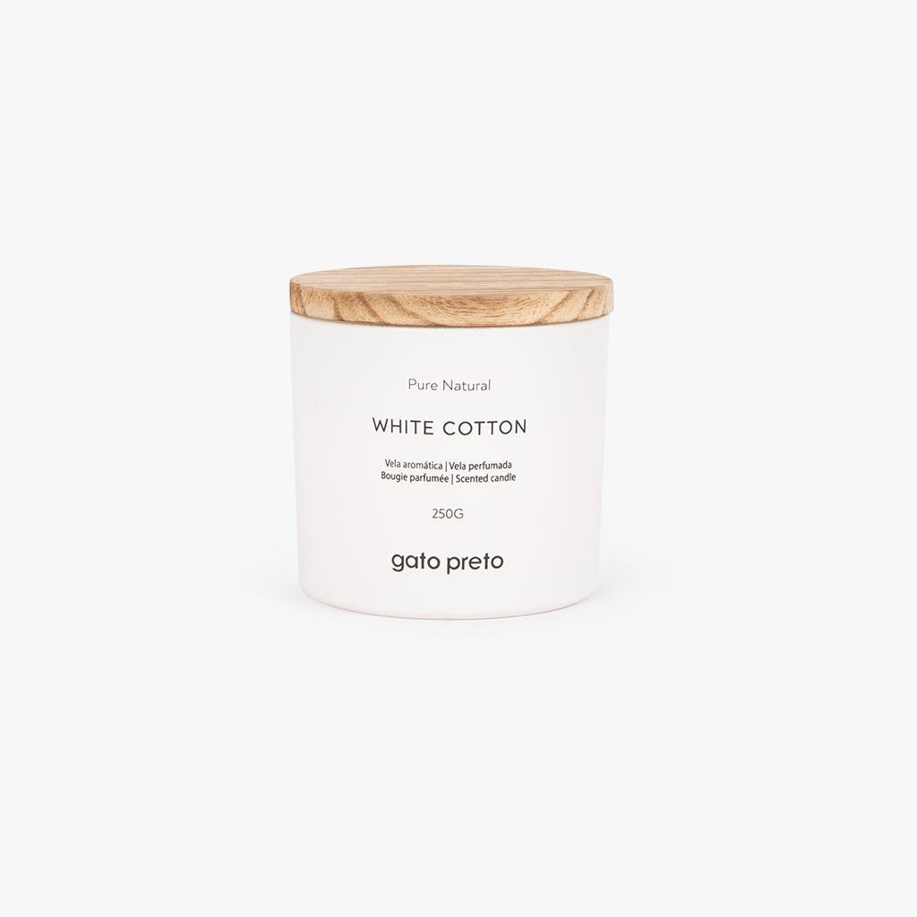 Vela Perfumada em Copo de Vidro White Cotton 250g PURE NATURAL - Gato Preto