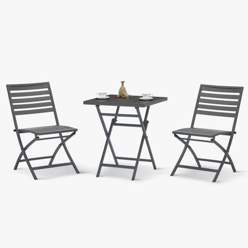 Table + 2 chaises gris LOMBOK
